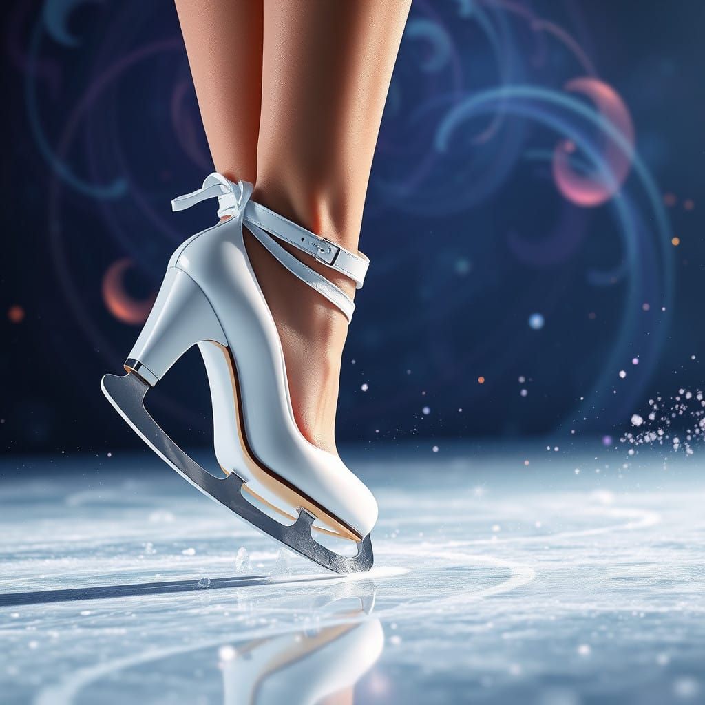 Glamorous Ice Skater in High Heel Sandals, Frozen in Motion