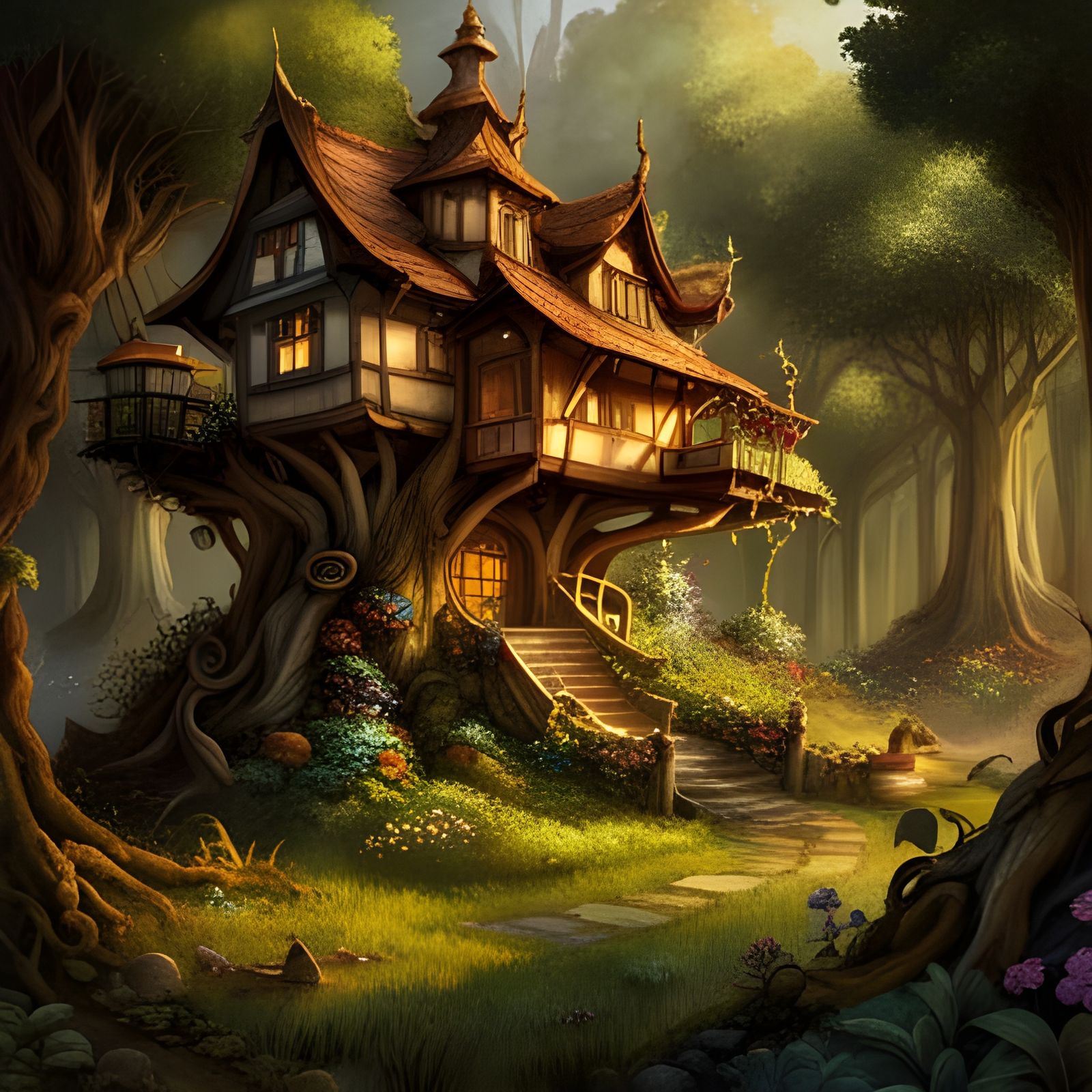 Ornate Treehouse in Rococo Style, Vivid Masterwork