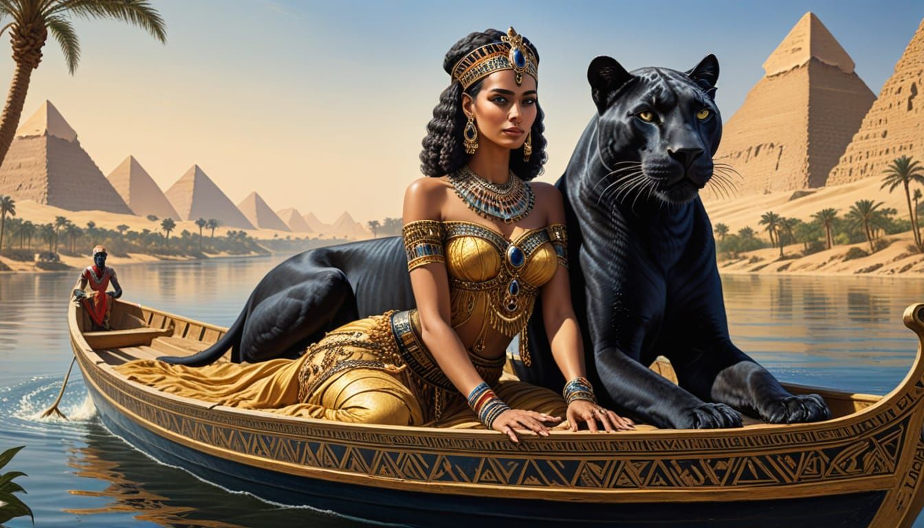 Egyptian Princess with a Black Panther on the Nile