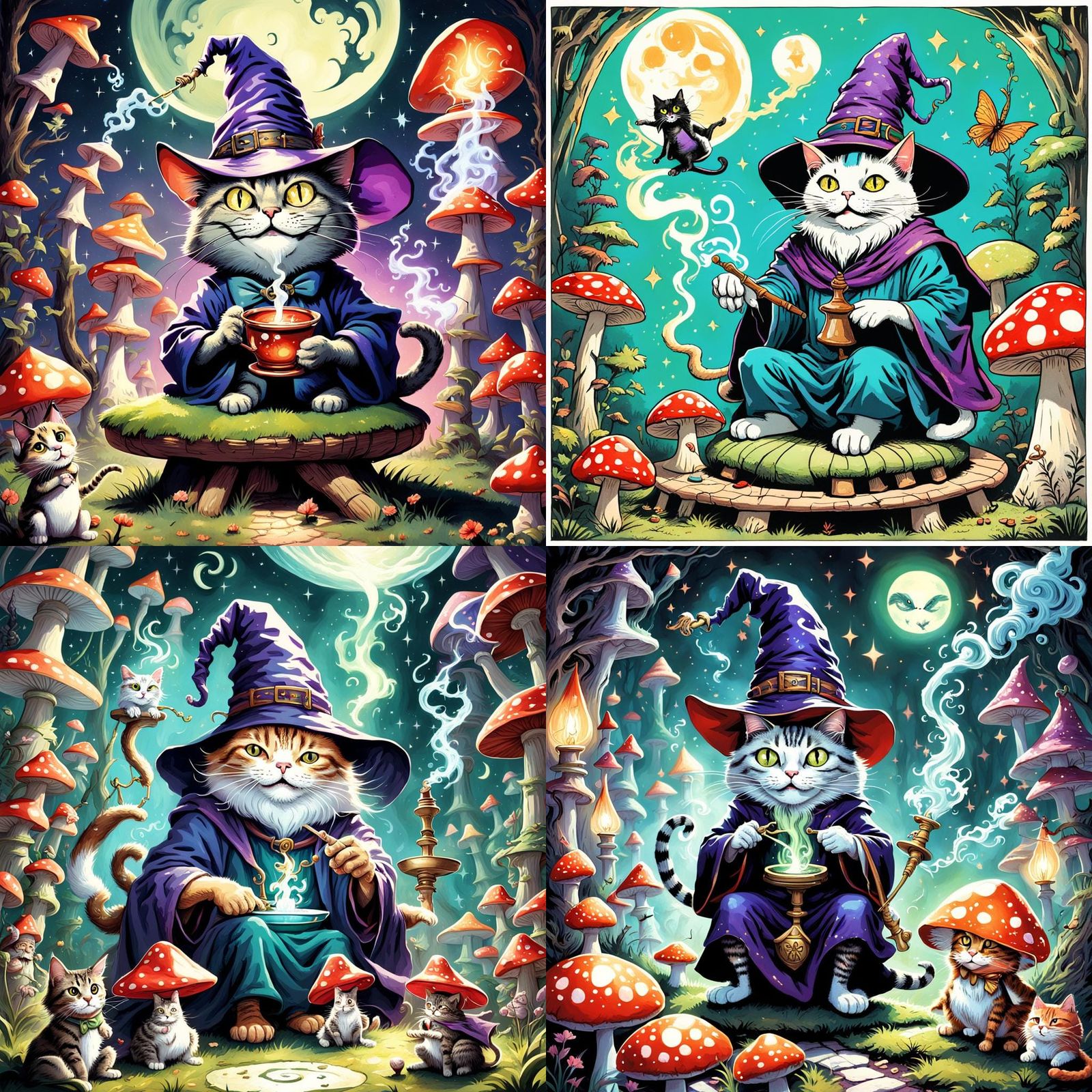 Cat and Wizard Sharing Hookah, 3D Rendered