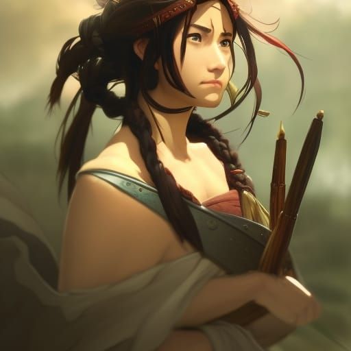 Anime-Style Warrior Princess Portrait, Detailed Concept Art