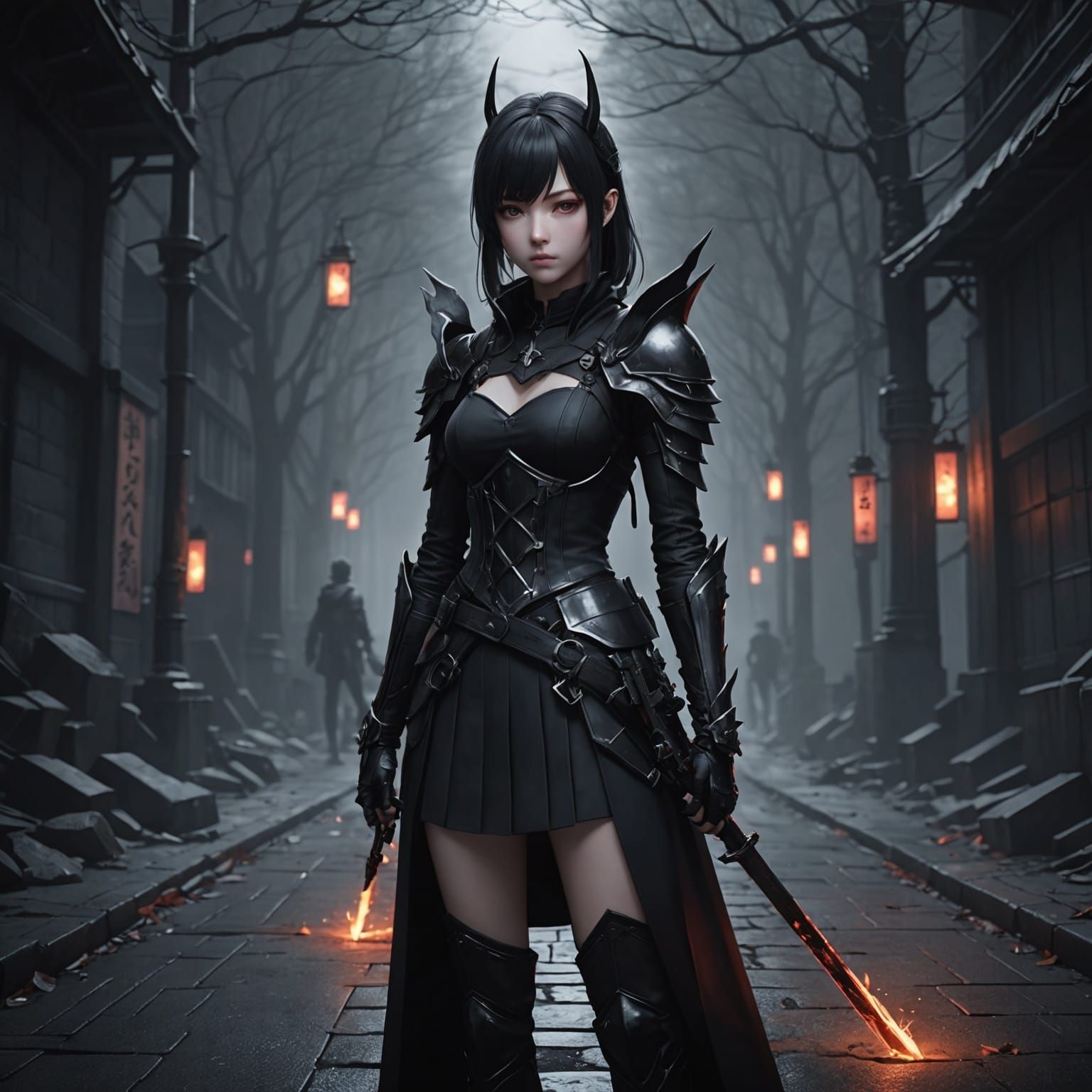 Dark Anime Road: Detailed 3D Concept Art