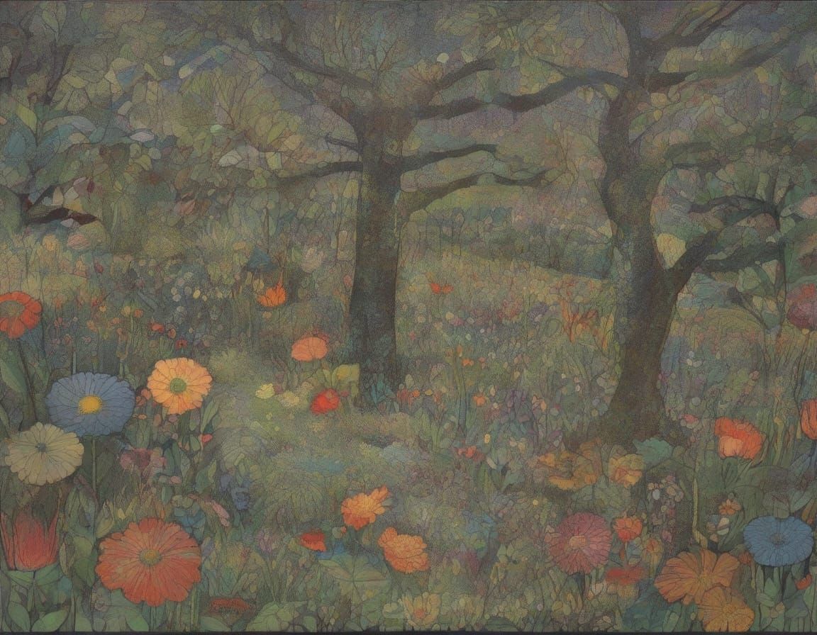 Intricate Surrealist Landscape in Vibrant Colors