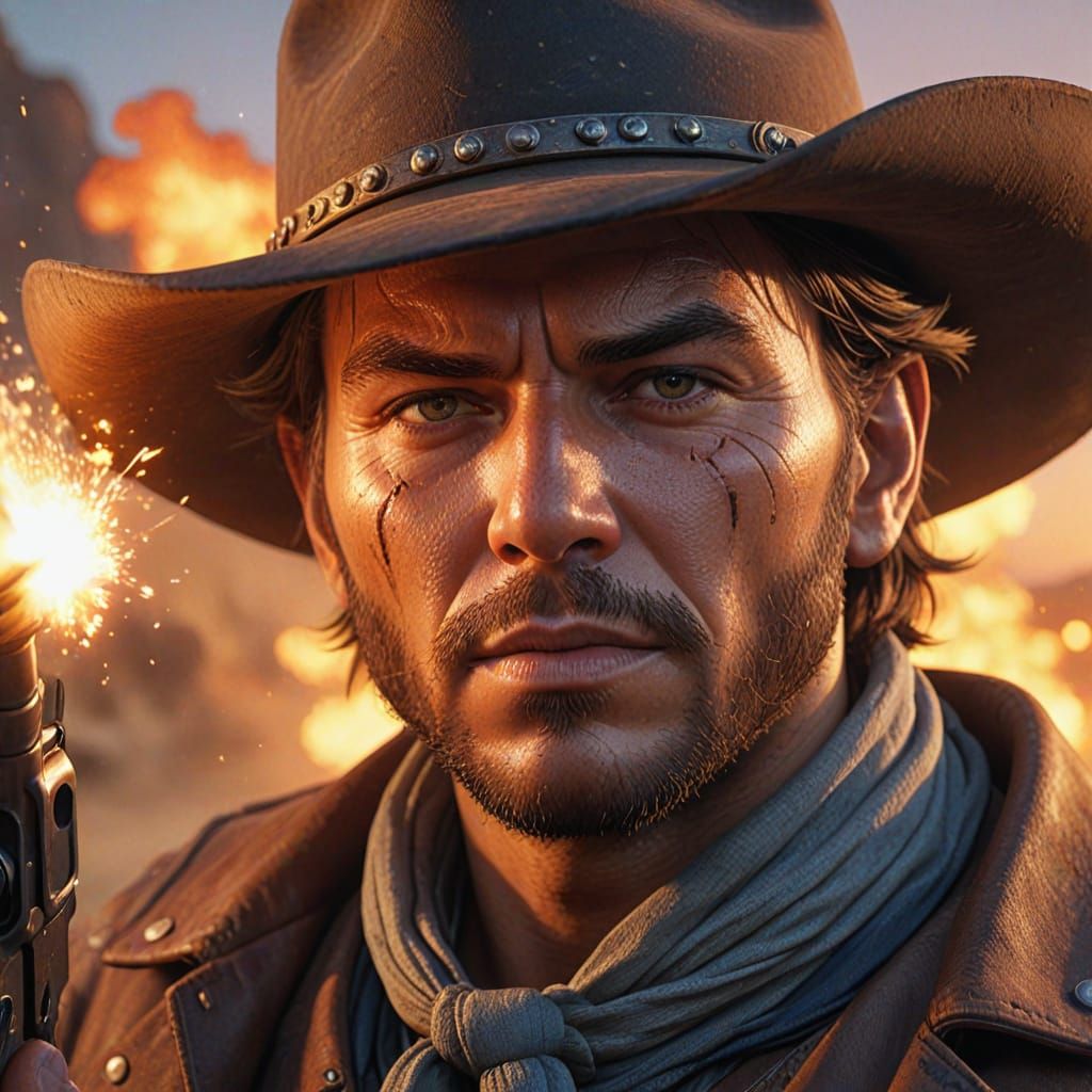 Cowboy Gunslinger Portrait in Hyper-Realistic Digital Art