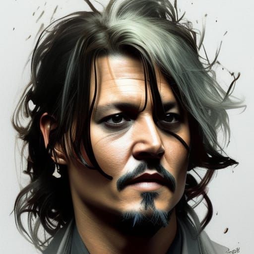 Detailed Portrait of Johnny Depp in Art Nouveau Style