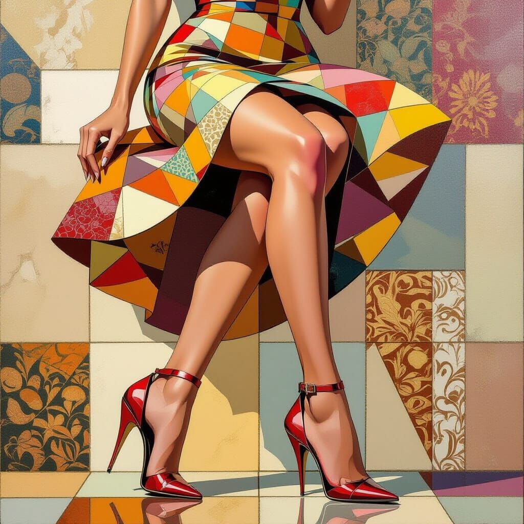 Sensual Art Deco Woman in Neo-Cubism Style