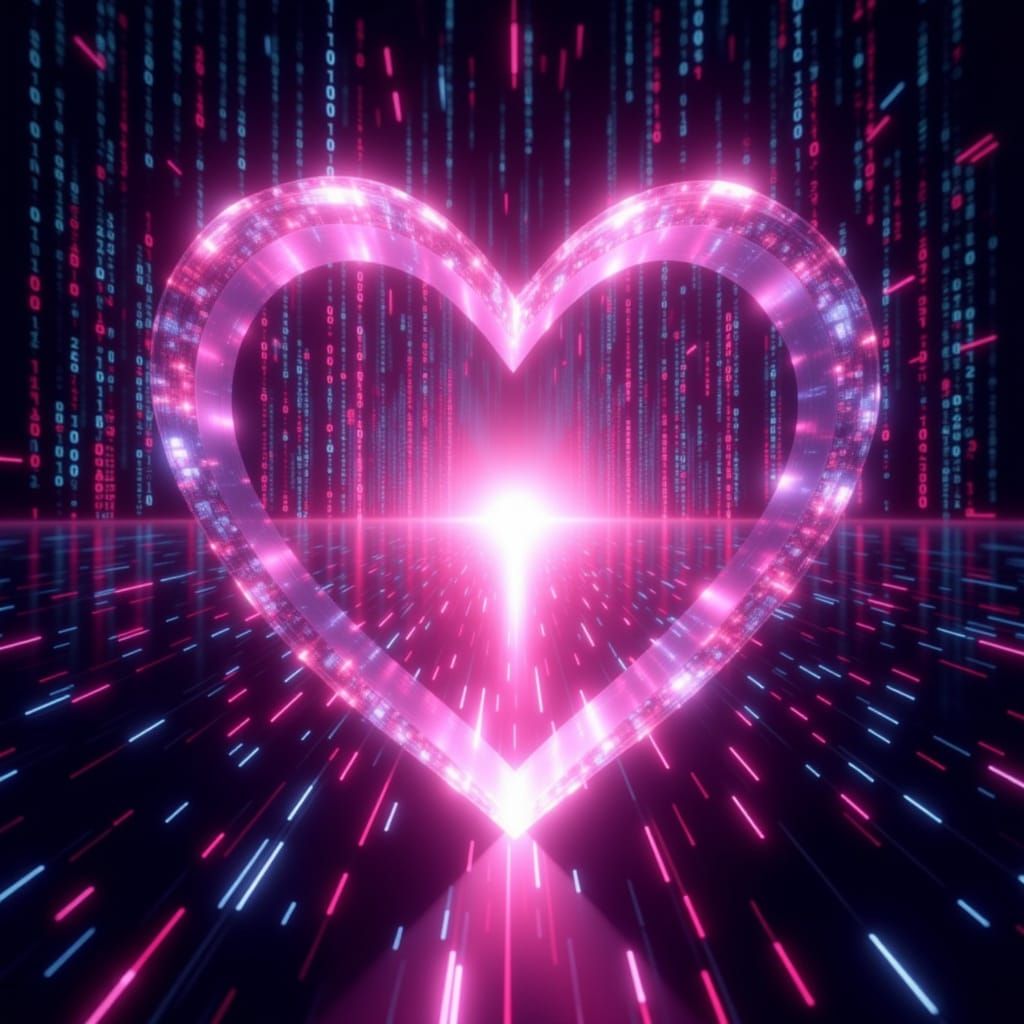 Translucent Crystal Heart in Glitchcore Style