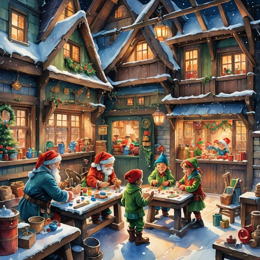 Santa's Elves Workshop: A Walt Disney-Inspired Scene