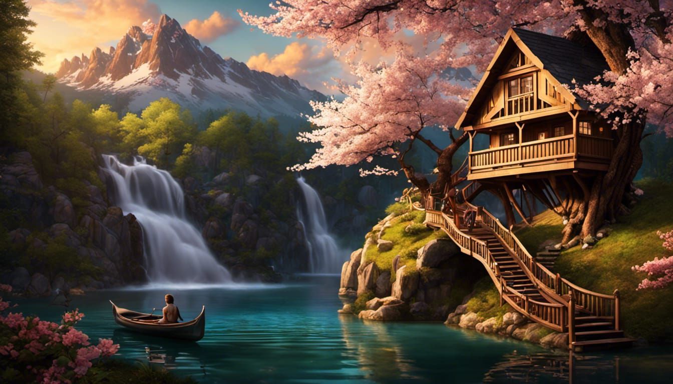 Treehouse With Waterslide on Mountain Lake, Film Noir