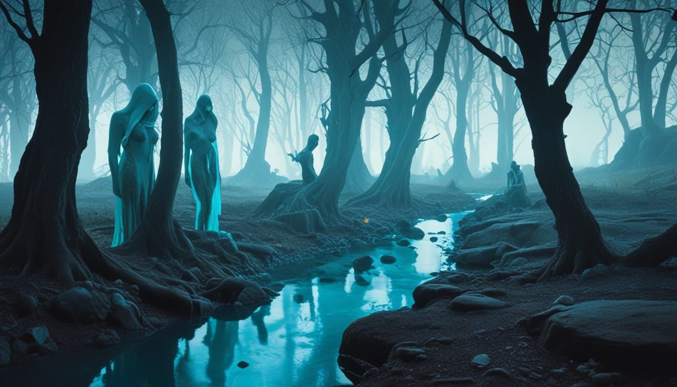 Petrified Landscape in Surrealist Style with Bioluminescent ...