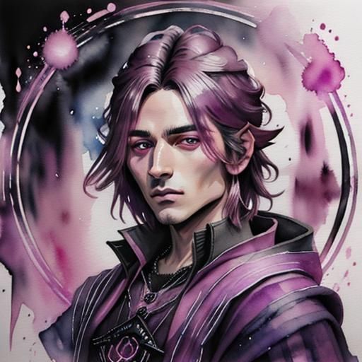 Magenta Mage Watercolor Portrait in Monochrome