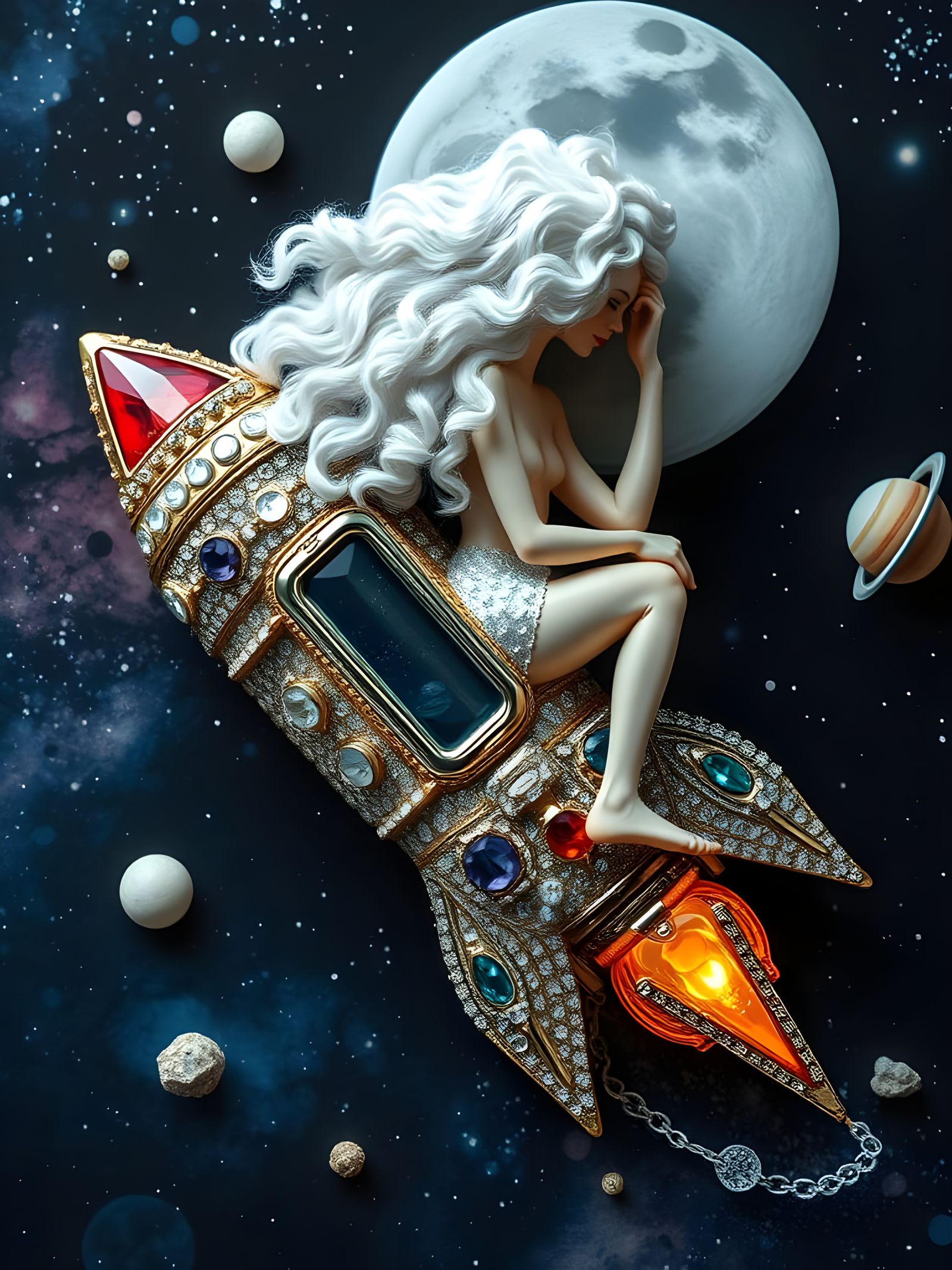 Albino Woman Ascends Jeweled Rocket to Space
