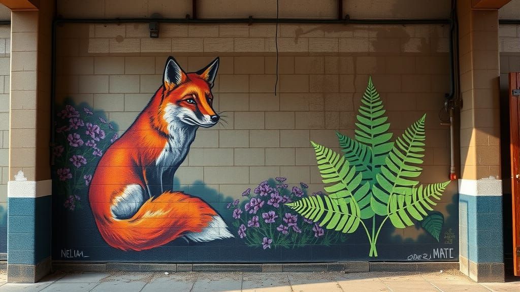Fox Airbrush Art on Abandoned Industrial Wall