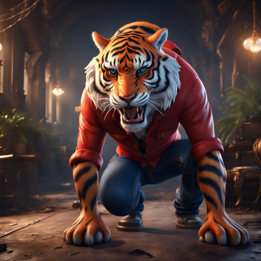 Anthropomorphic Tiger in Detailed Matte Painting
