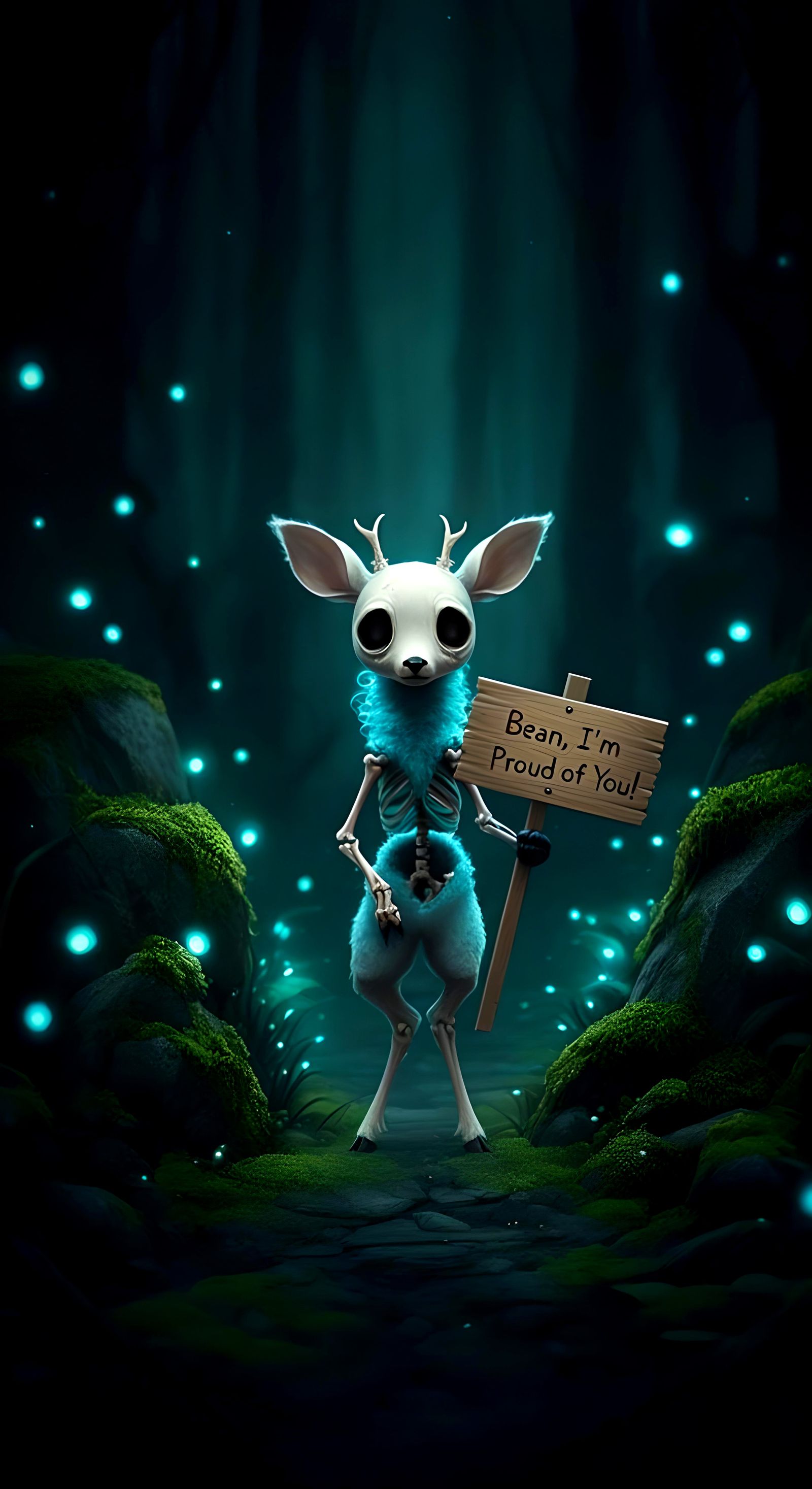 Creepy Cute Undead Deer with Encouraging Sign