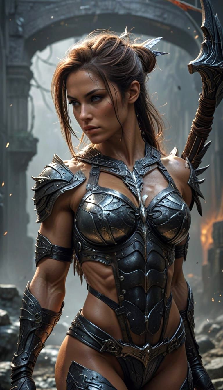 Angelic Female Bodybuilder Warrior in Ornate Armor