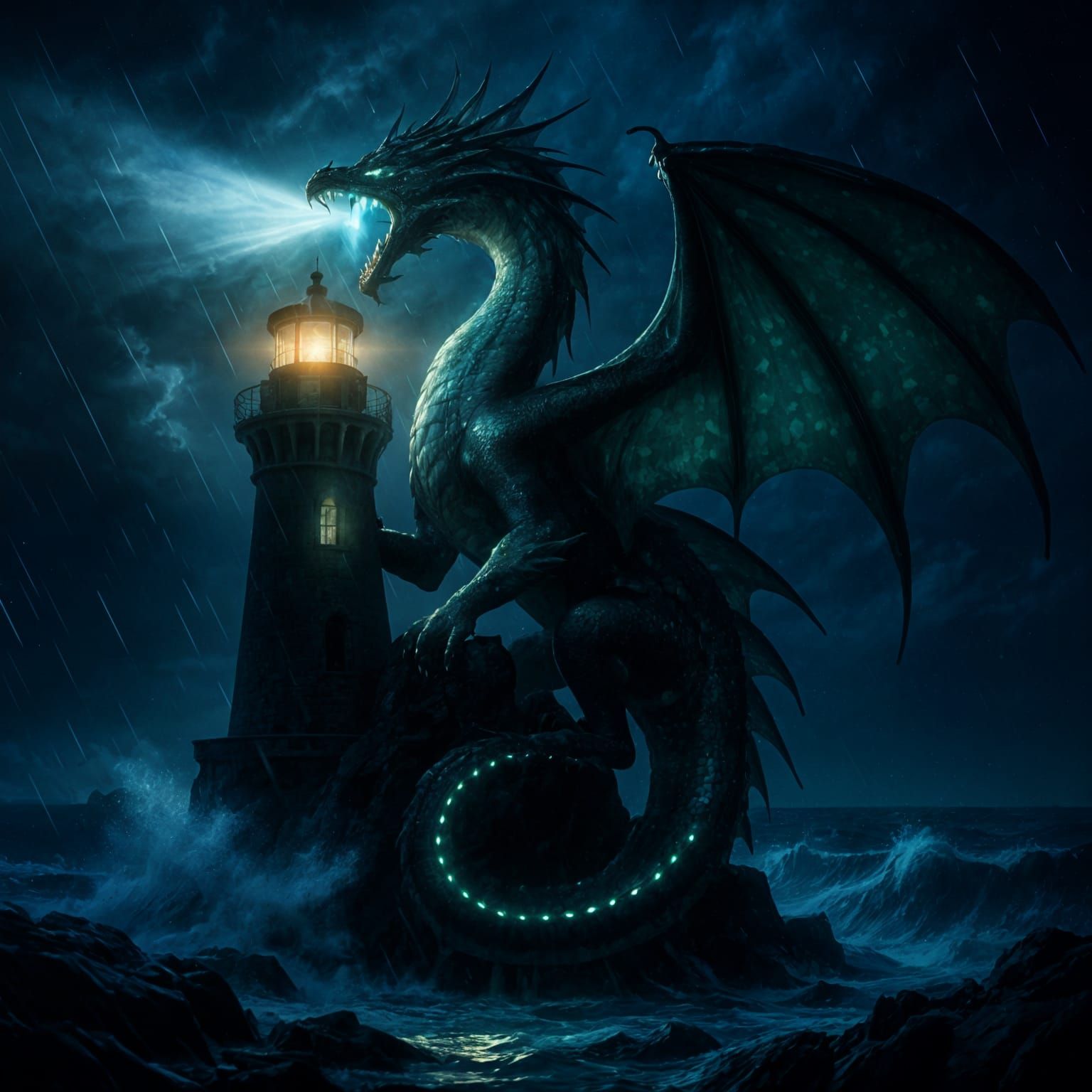 Dragon Guardian of the Stormy Lighthouse