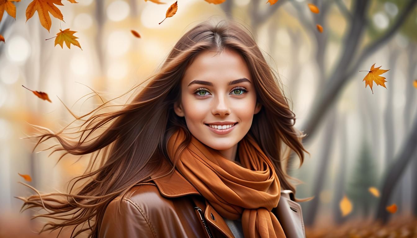 Autumn Portrait in a Windy Forest