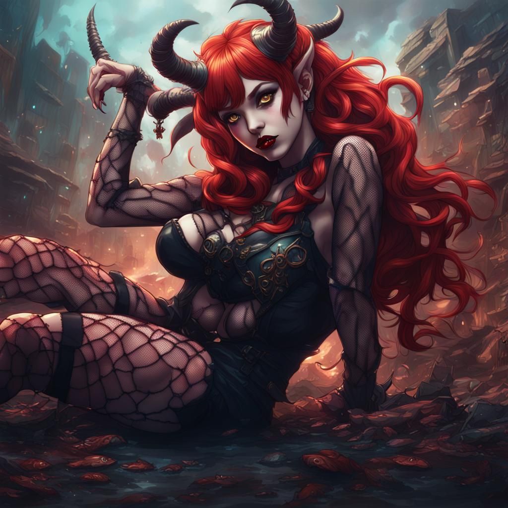 Anime Style Demon Girl Pinup Art