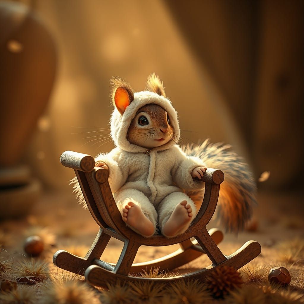 Dreamy Squirrel in Cozy Rocking Scene