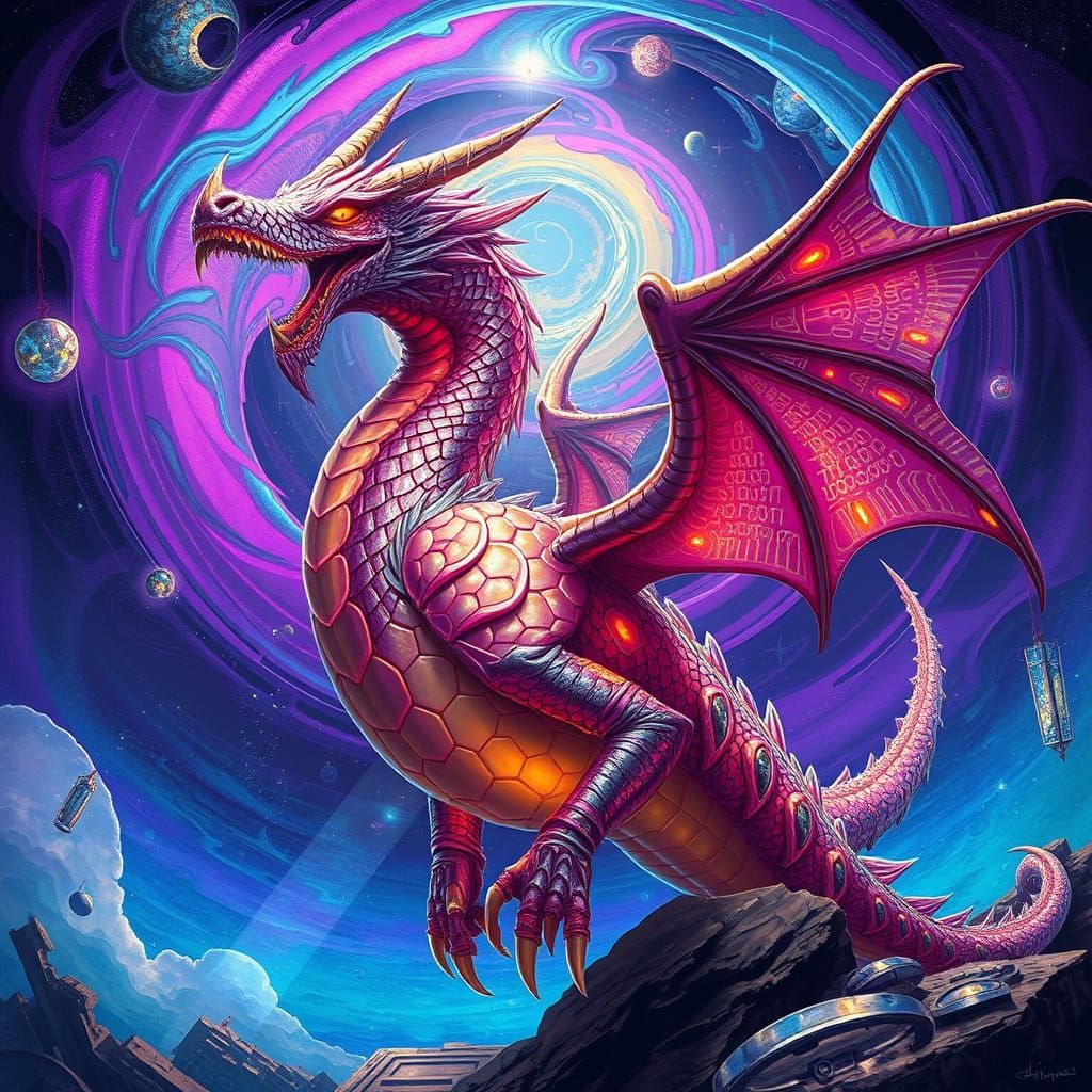 Majestic Iridescent Dragon in Vibrant Dreamscape