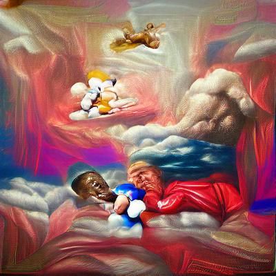 Surreal Fight Scene in Heaven: Hyperrealistic 3D Rendering