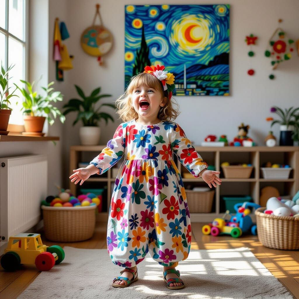 Child Screaming in Toy-Filled Room, Expressionist Style