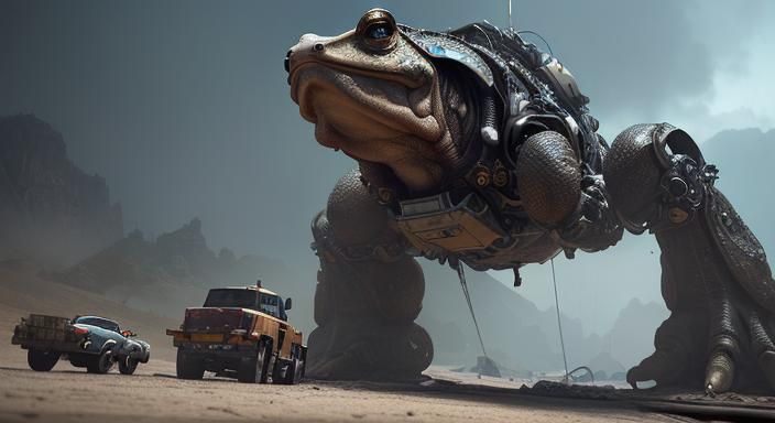 Giant Mech Toad Towed with Intricate Details