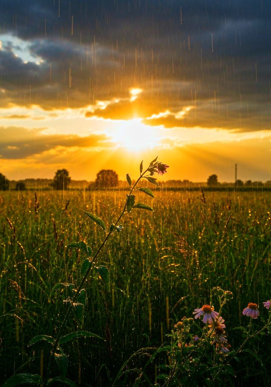 Golden Sunlight Breaks Through Summer Storm