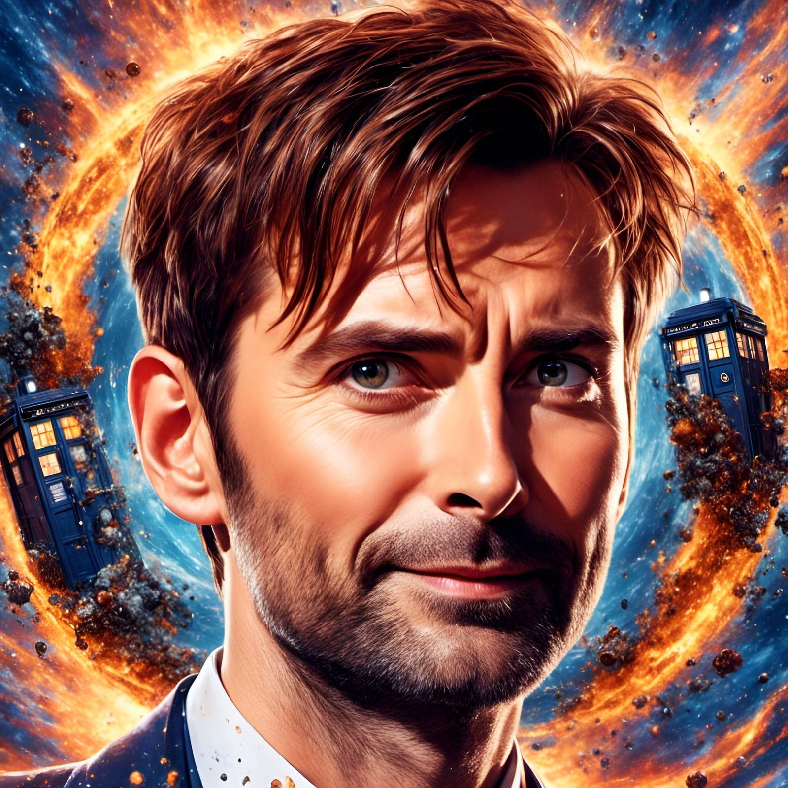 Happy Doctor Who Portrait with Tardis