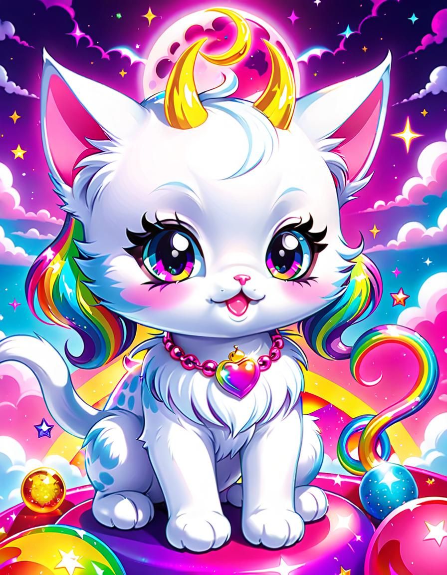 Lisa Frank Style Cute Demon Kitten