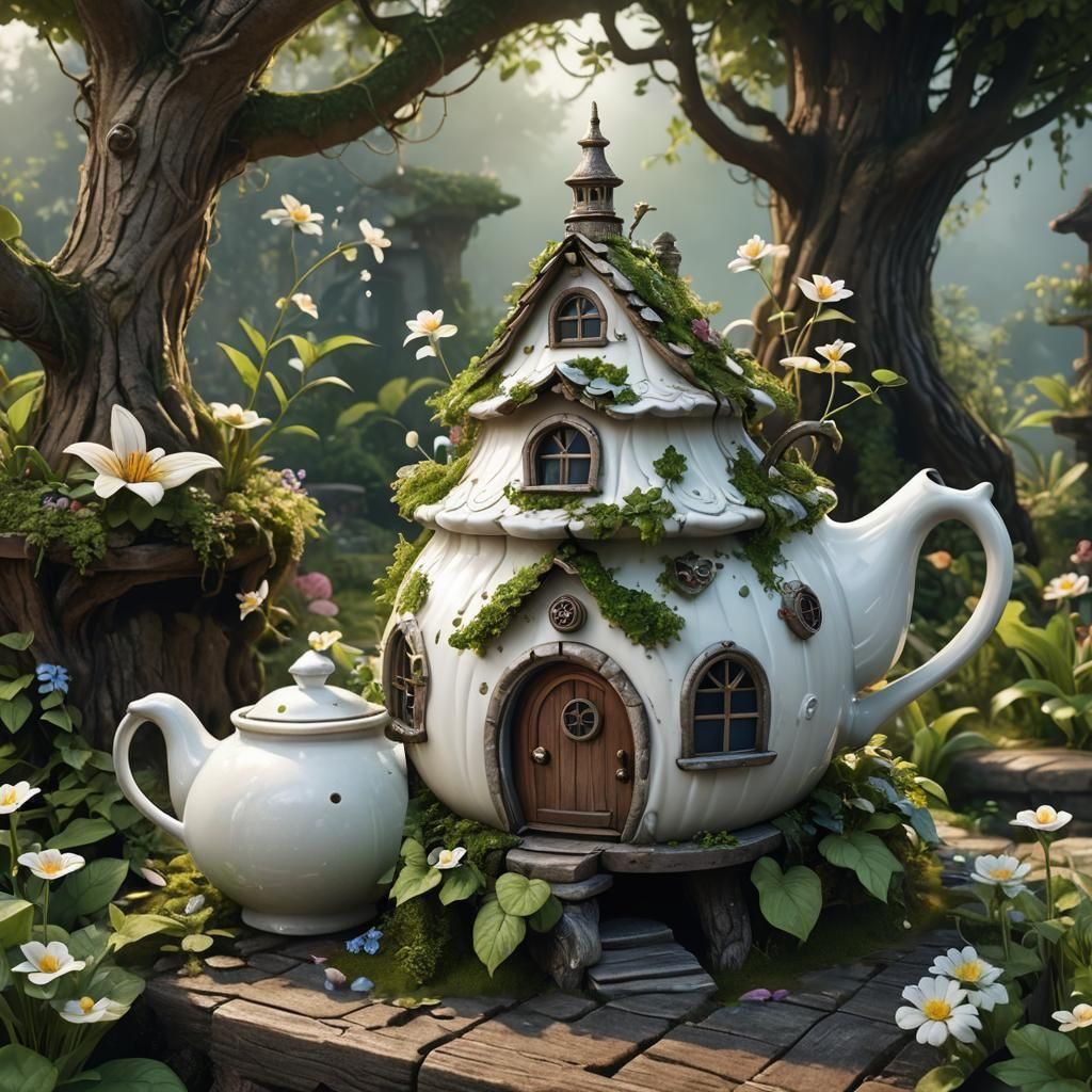 Enchanted Fairy House in Teapot: Fantasy Concept Art