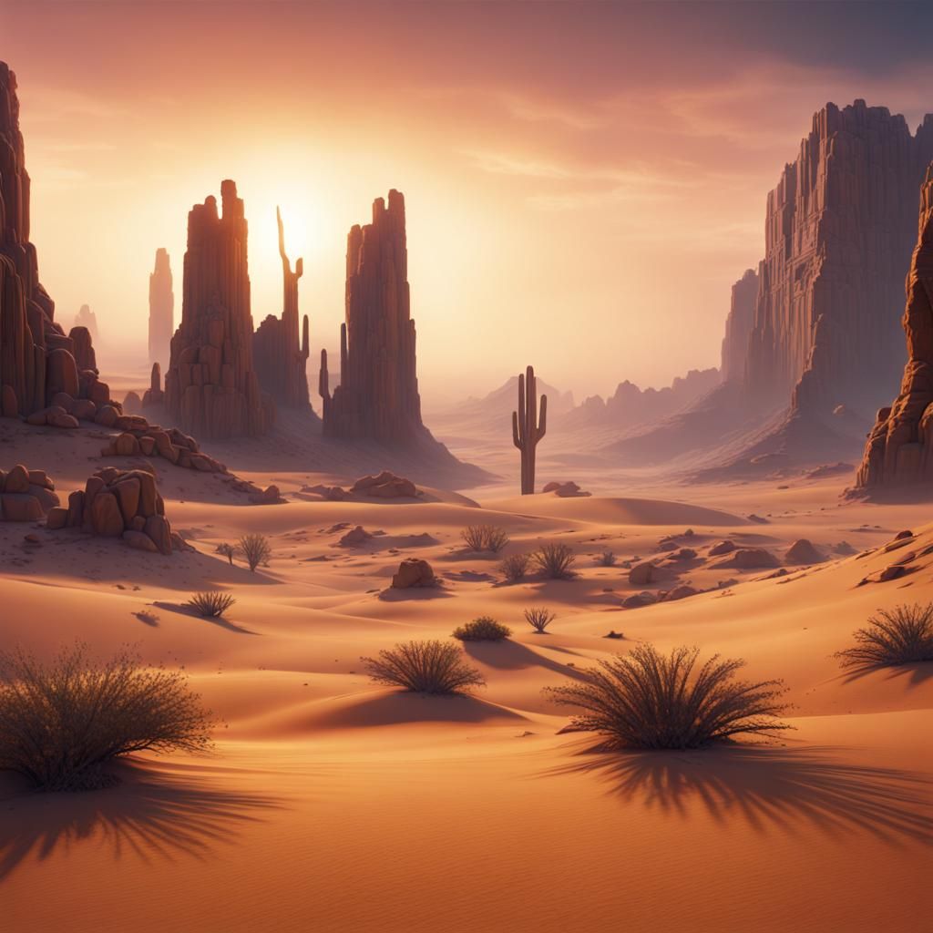 Fantastical Desert Sunrise: Detailed Matte Painting