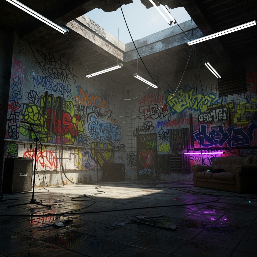 Cyberpunk Concert Venue With Open Sky In Blade Runner Style