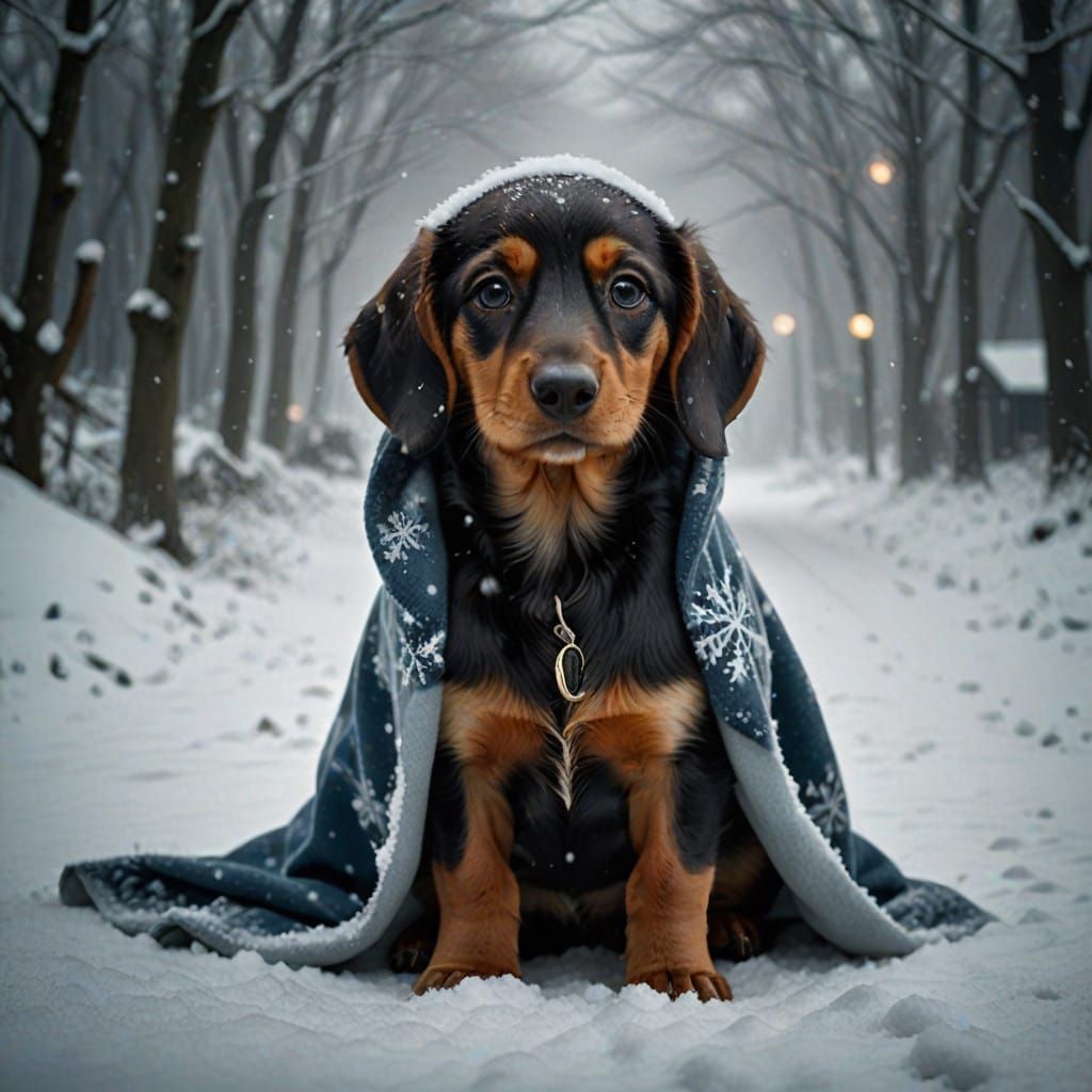 Whimsical Winter Wonderland with Buried Daschund