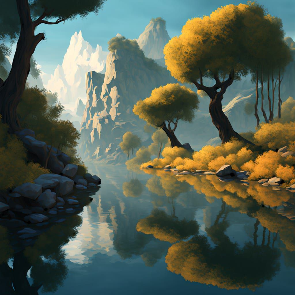 Weeping Willow in Square: Cubist Art Deco Illustration