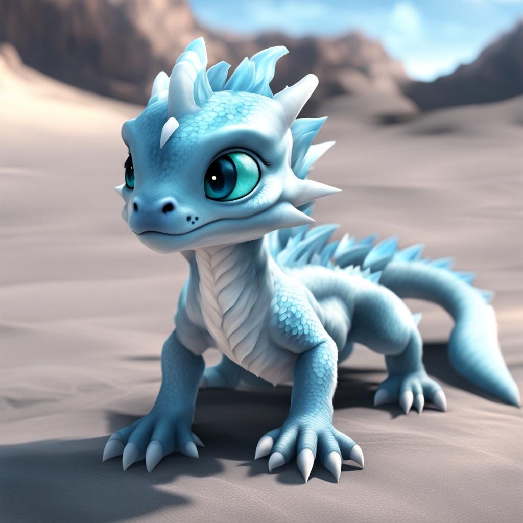 Charming Baby Ice Dragon with Puppy Eyes