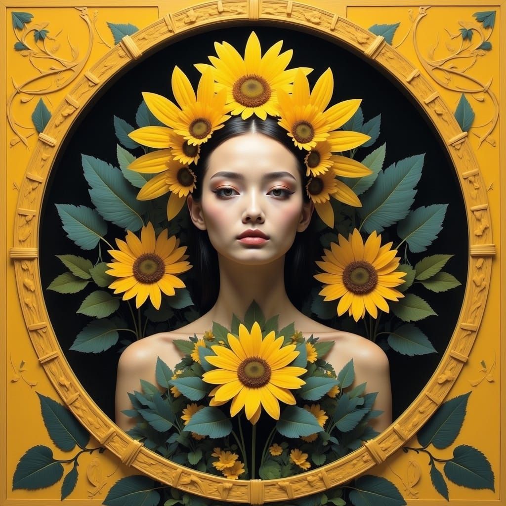Mystical Sunflower in Yellow Oval Frame