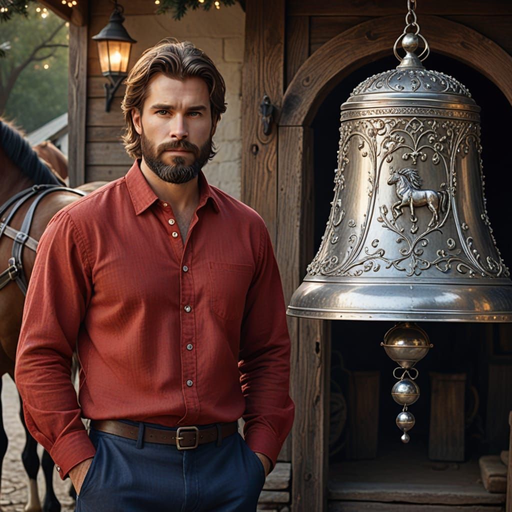 Man with Horse and Bell in Vivid Digital Art