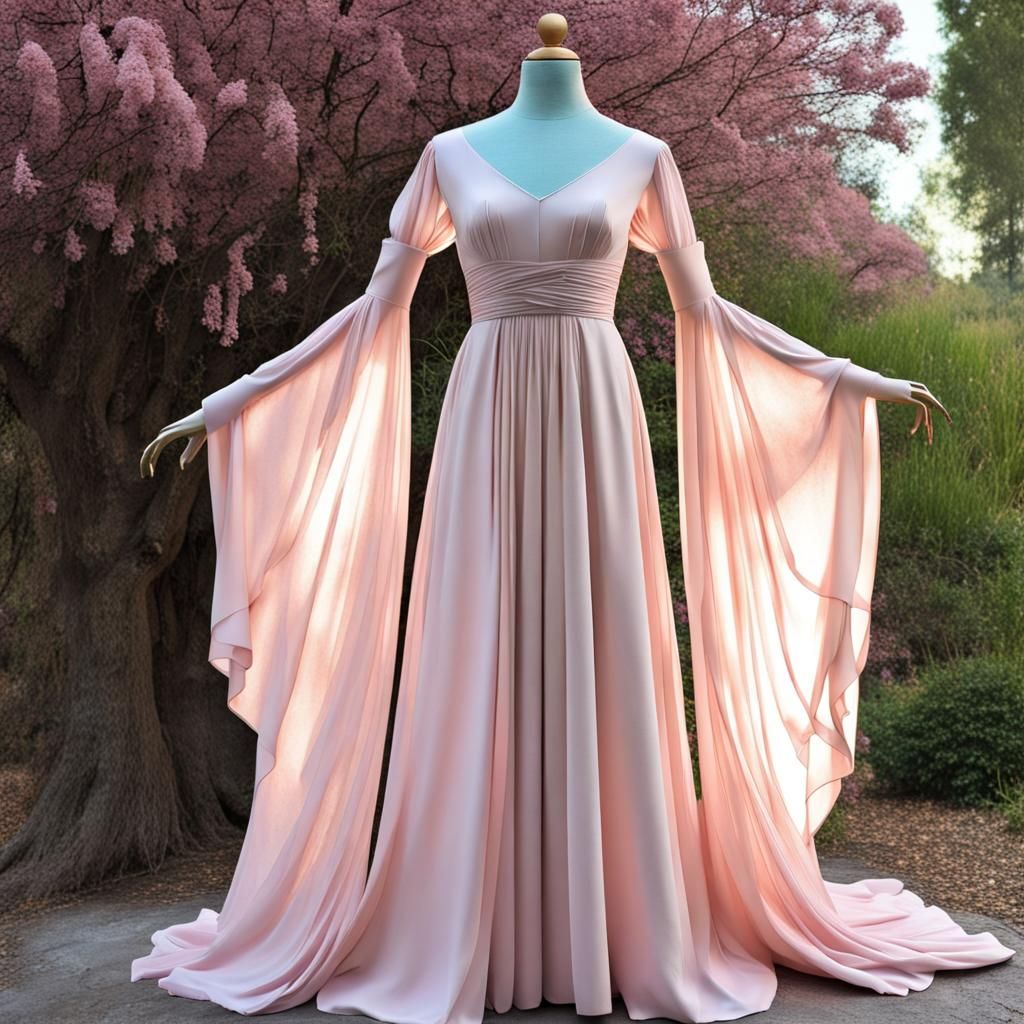 Pale Pink Greek Princess Dress on Dress Form