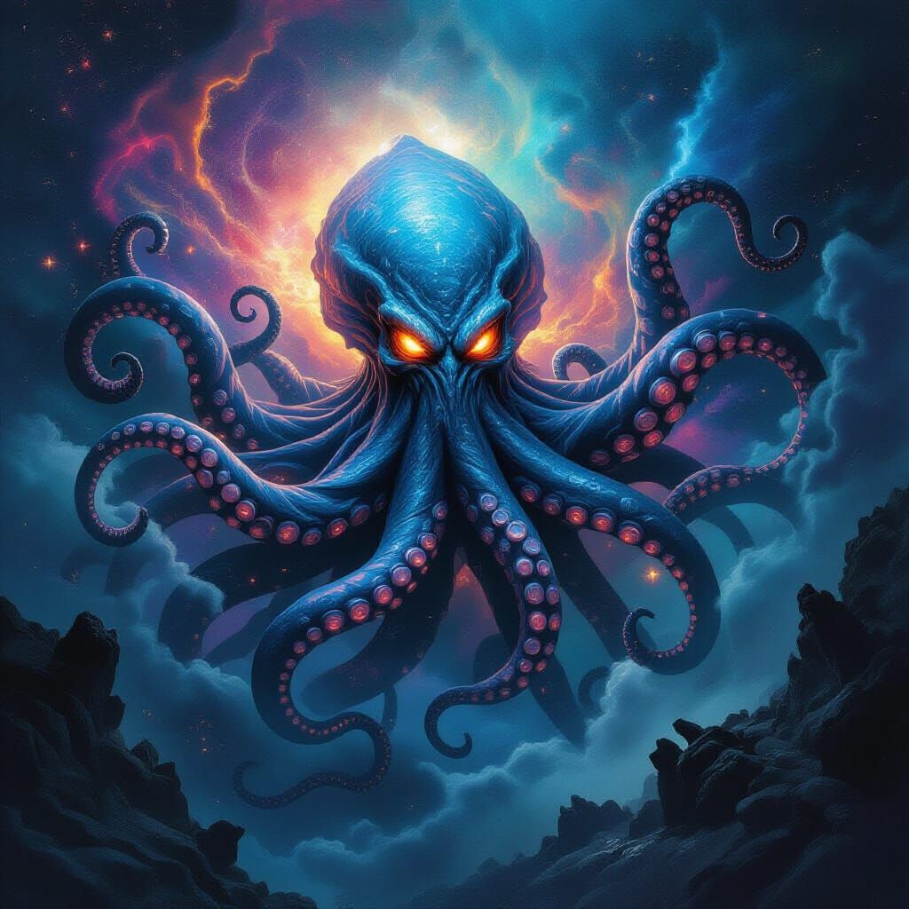 Cosmic Kraken Emerges in Gothic Horror Style