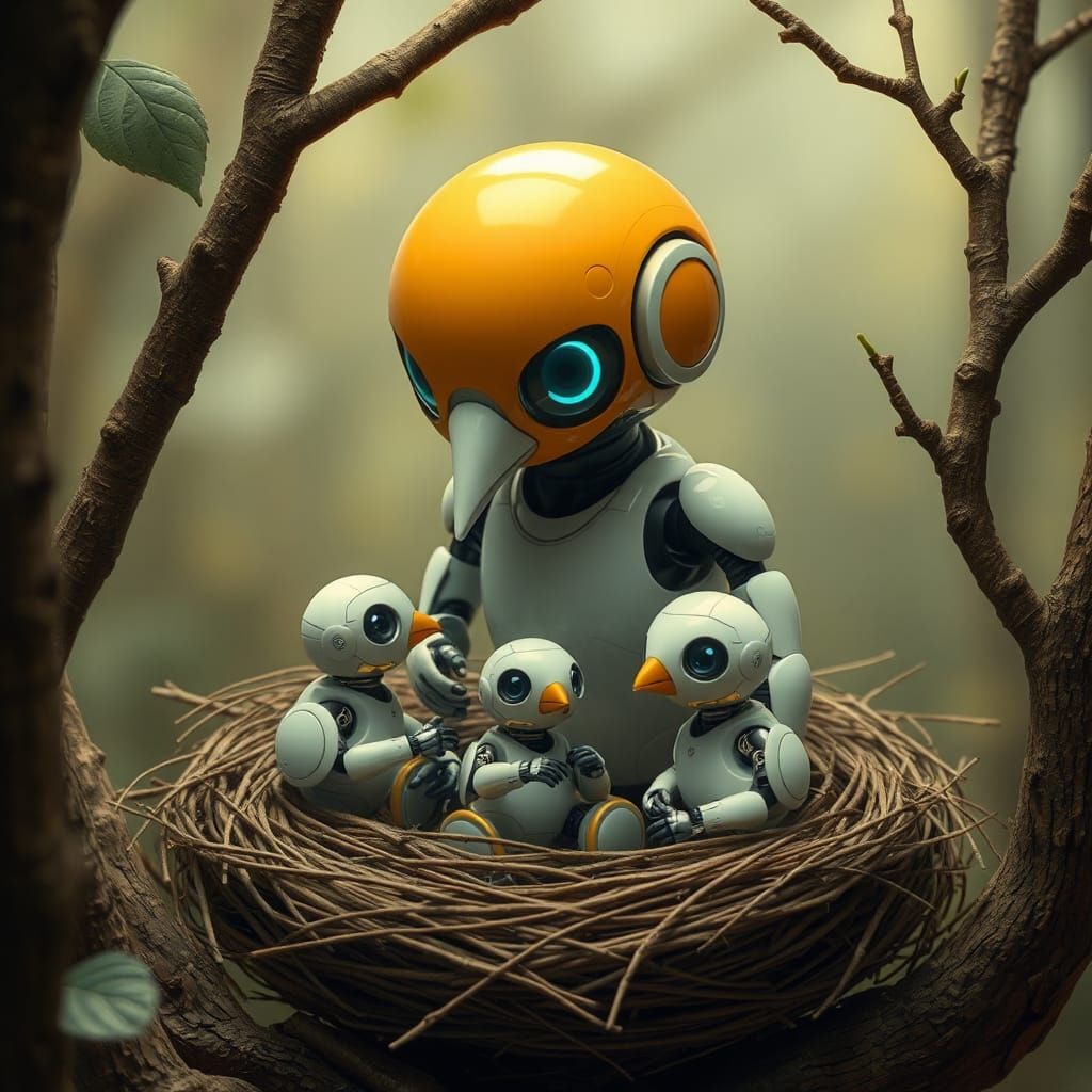 Hi-Tech Robot Bird Family in Nest