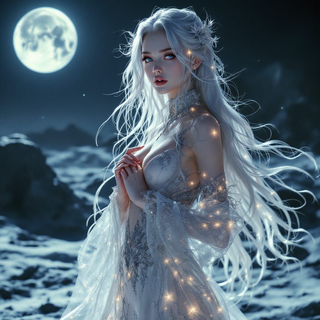 Anime Celestial Woman on the Moon in 8K