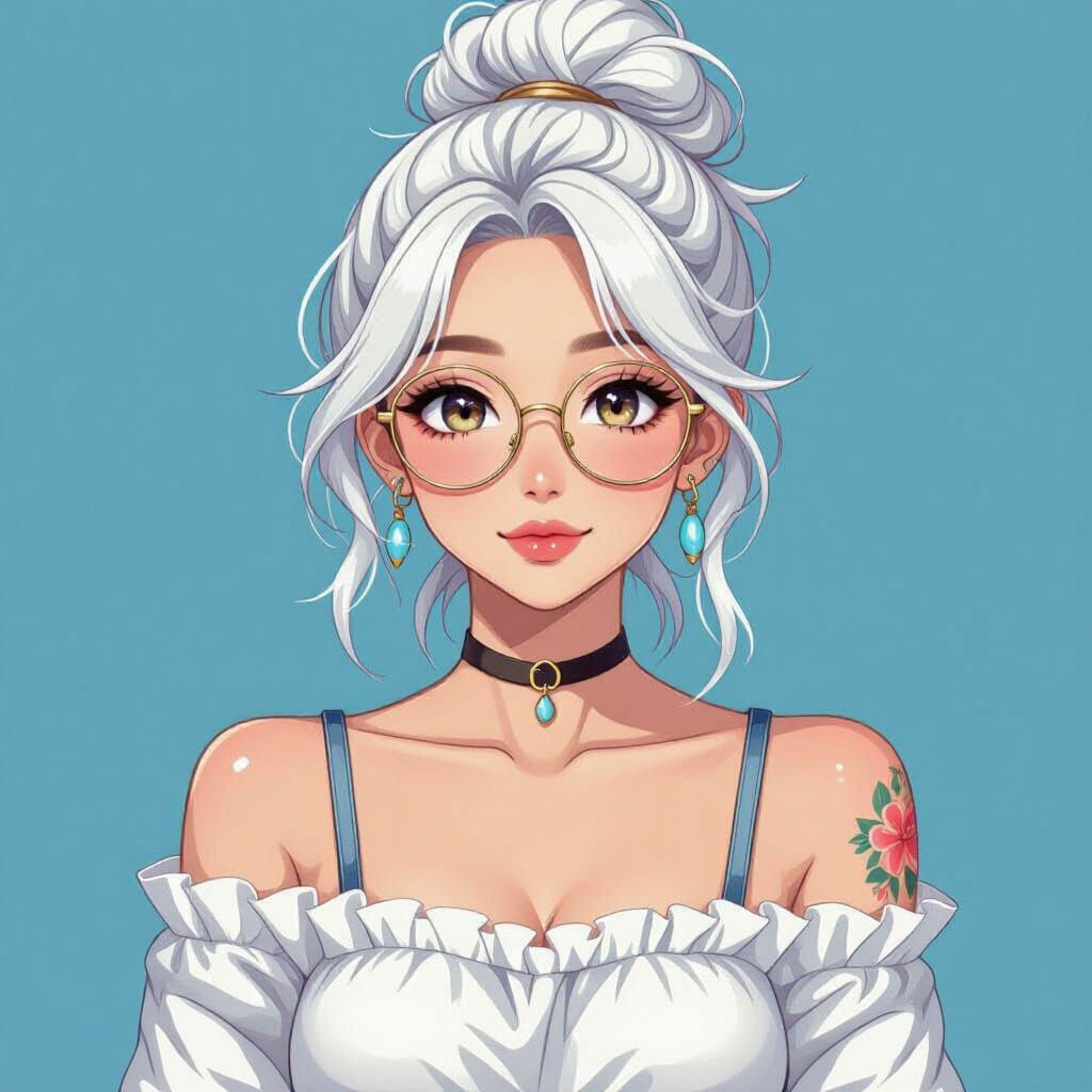 Anime Style Portrait of High Schooler with White Hair