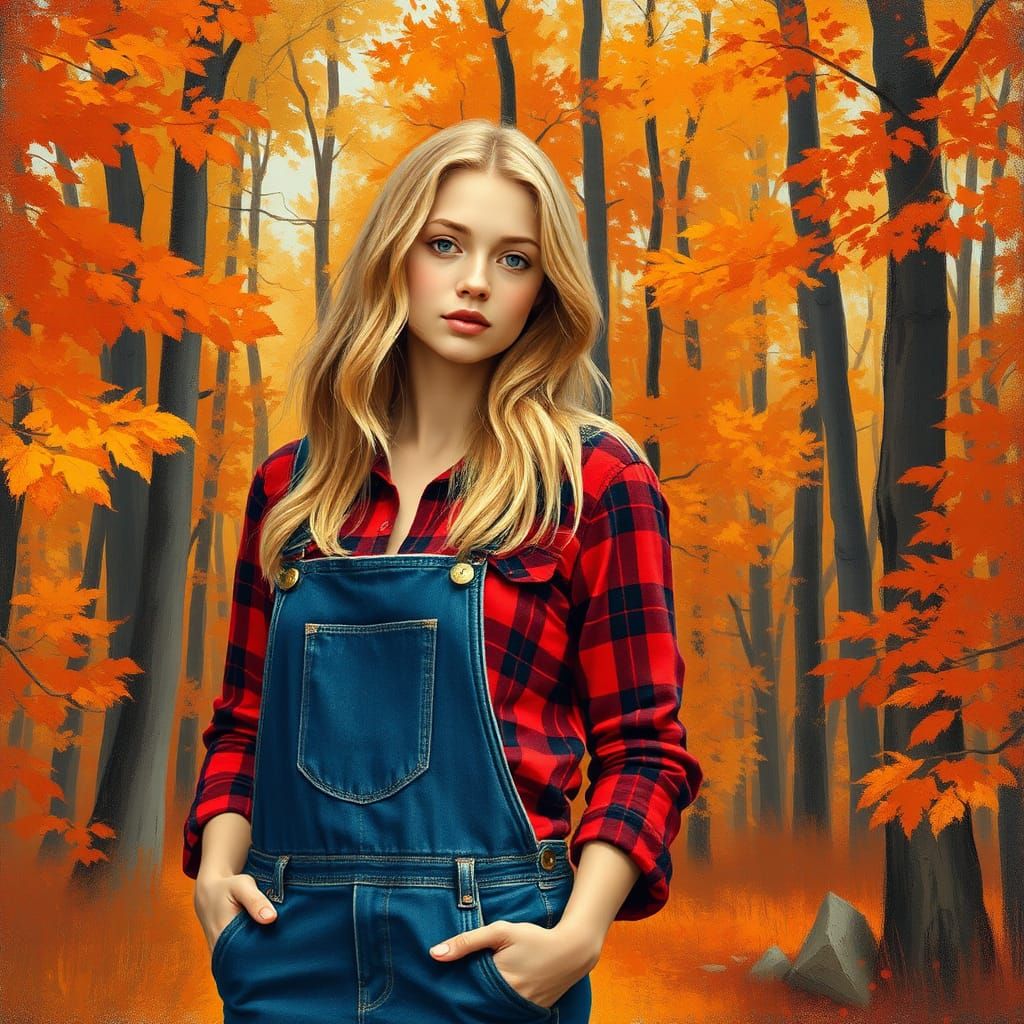 Autumnal Woman Portrait in Impressionist Style