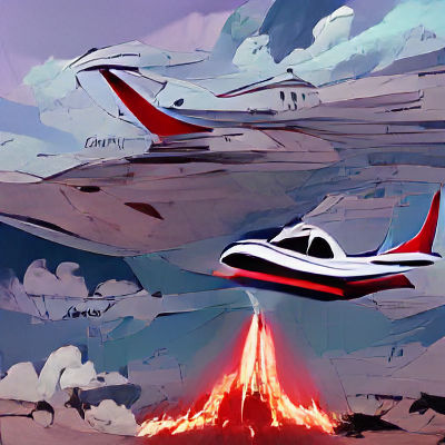 Dramatic Airplane Landing with 80s Villain and Volcanoes