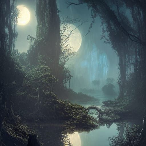 Time Lord in Swamp: A Maximalist Digital Painting