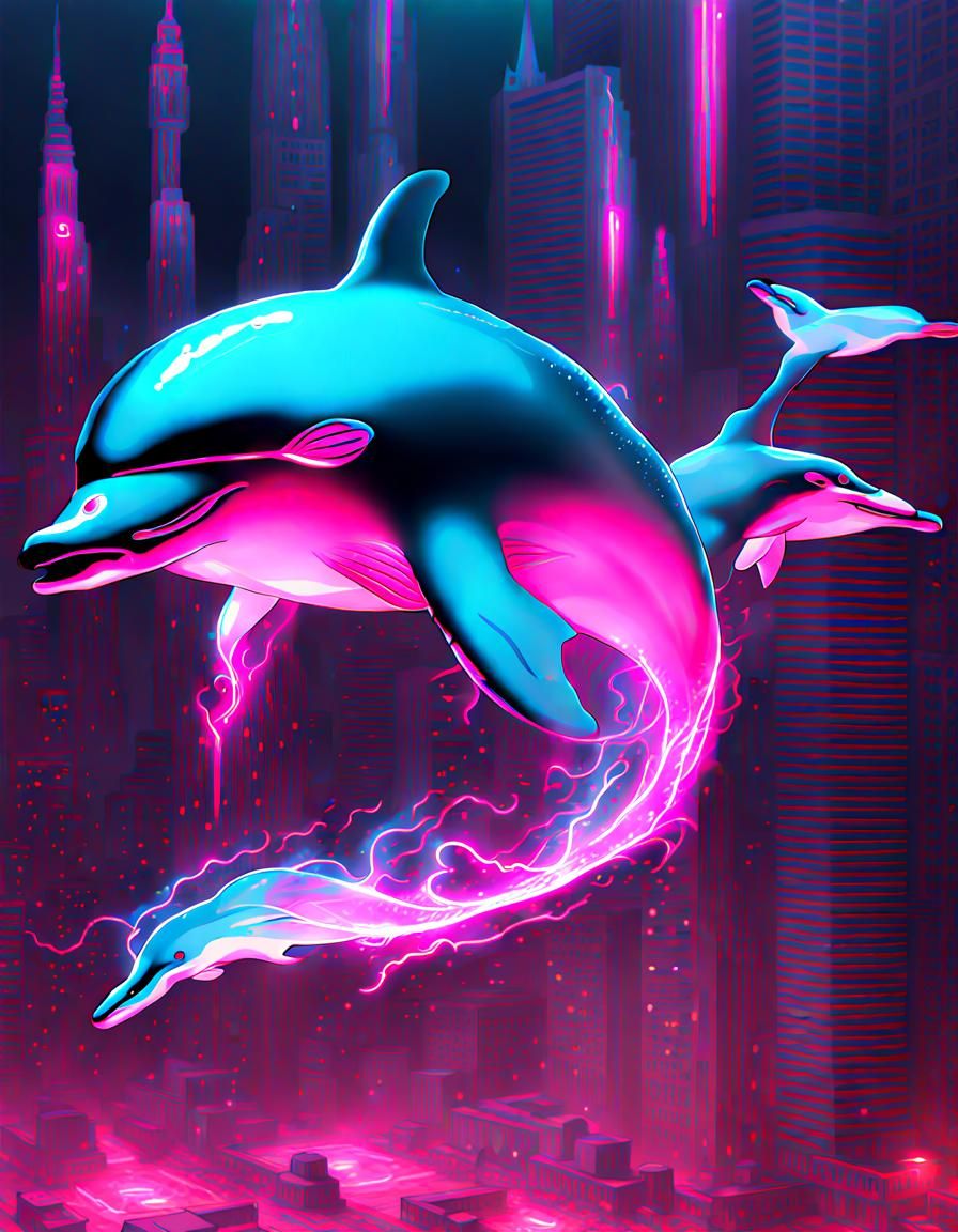 Cyberpunk Dolphins Swimming in Incandescent Plasma