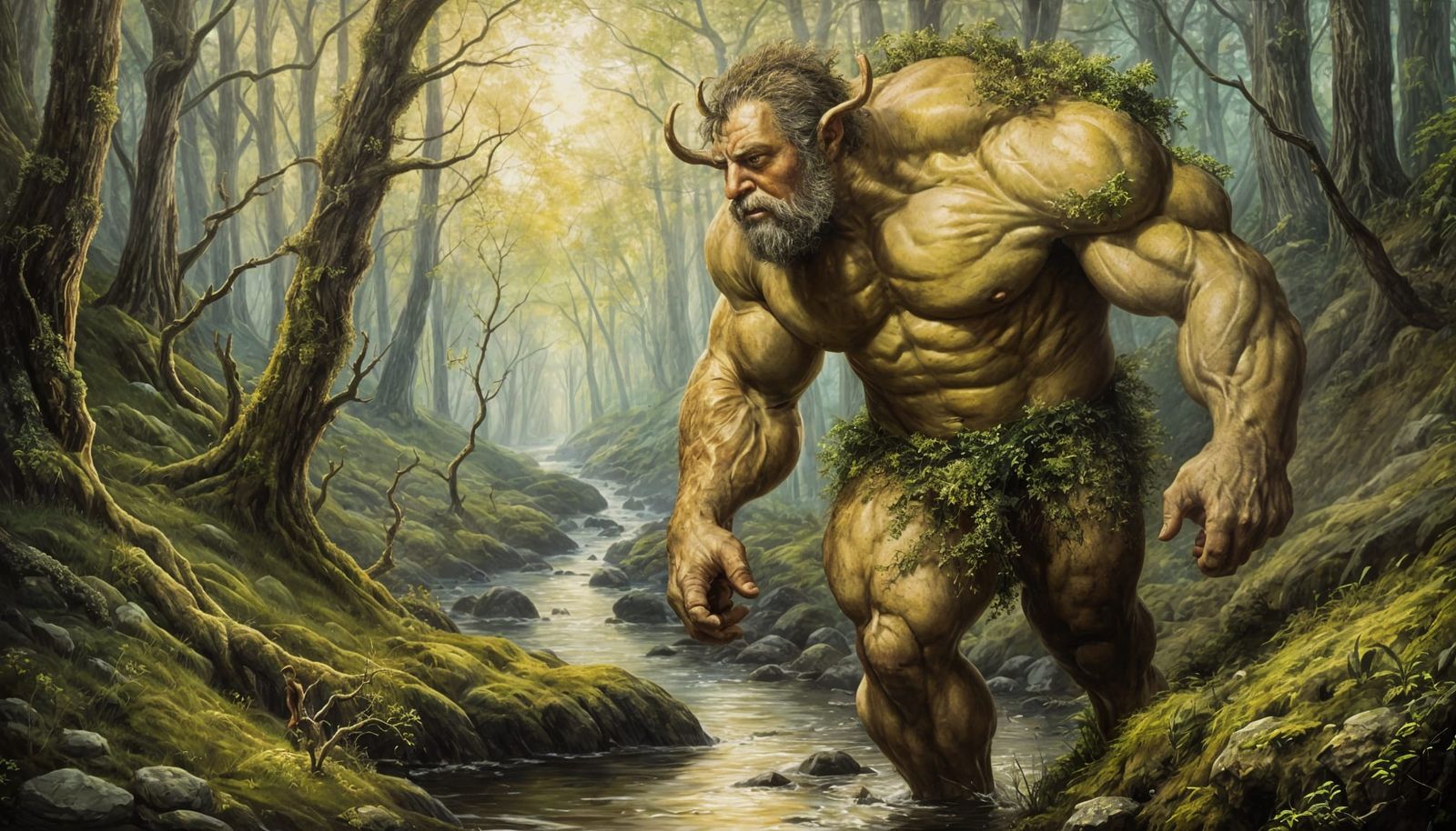 Neoclassic Style Oil Painting of a Cyclops in the Forest