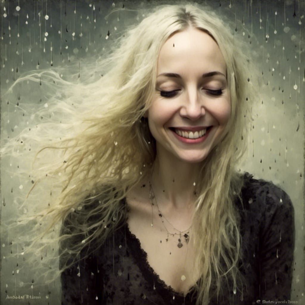 Blonde Beauty in Rain, Digital Art Style